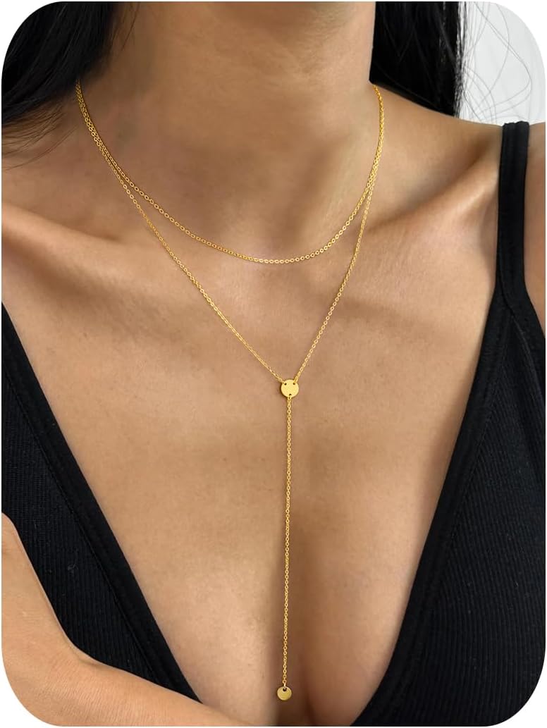 Yoosteel Long 14K-Gold-Plated Necklace for Women - Valentines Day Gifts Dainty Y-Shaped Necklaces Lariat Drop Chain Simple Jewelry Trendy Gift for Women - Image 1
